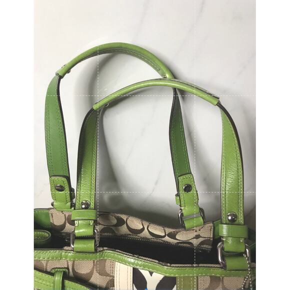 Coach Tan Monogram Green Leather Shoulder Handbag E0951-F13993 - Picture 3 of 12
